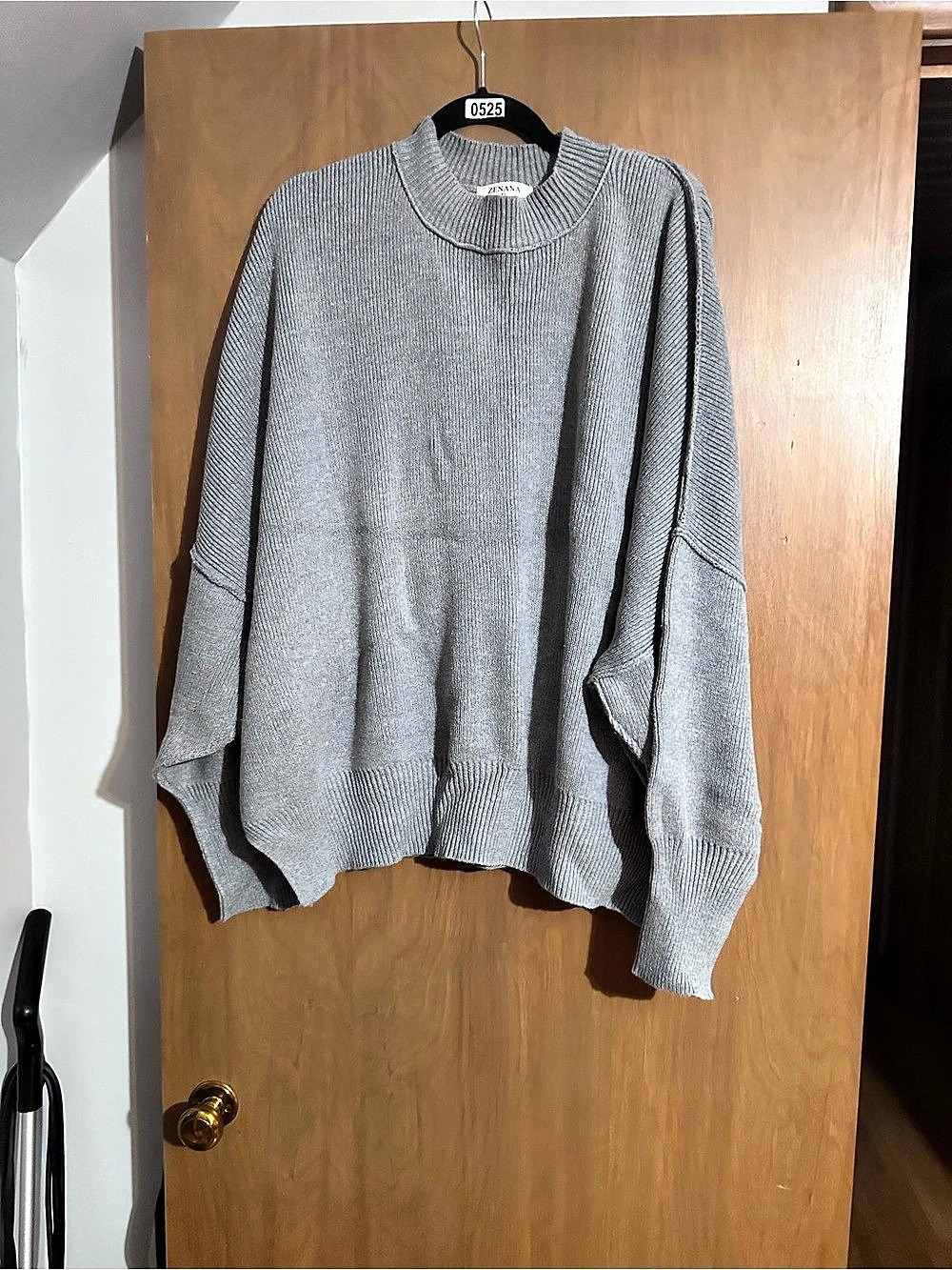ZENANA Oversized Crewneck Sweater in Gray XL NWOT